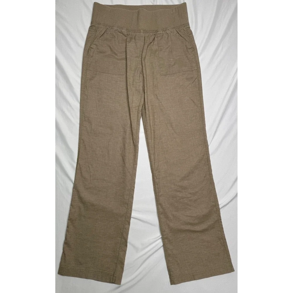 Prana Mantra Straight Leg Hemp Blend Pants Tan Khaki Womens Small Yoga Bohemian